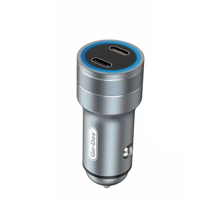 Go-Des GD-QC2019 Çift PD Çıkışlı Metal Araç Şarj Başlığı Led Işıklı 40W - 1 Go-Des GD-QC2019 Çift PD Çıkışlı Metal Araç Şarj Başlığı Led Işıklı 40W - 1